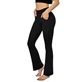 SINOPHANT Flared Yogahose Damen Leggings High Waist Schlaghose Blickdicht Leggins Bootcut Jogginghose with Taschen schwarz M