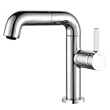 Badezimmer-Wasserhahn mit herausziehbarem Sprüher, 1080° drehbarer Badezimmer-Wasserhahn, Wasserhahn für Waschbecken, 1 Loch, moderner Waschbeckenhahn, ausziehbarer Badezimmer-Wasserhahn, Chrom
