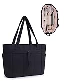 Handtasche Damen Tote Bag 20L Groß Gesteppt Shopper Tasche mit Laptopfach (15,6 Zoll) & Getränkehalter (40oz/1.18L), Ideal für Büro Schule Reisen Shopping, Schwarz (Patent Angemeldet)