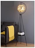 MEIZHITU Home Stehlampe Vintage Stativ-Stehlampe, Moderne LED-Stehlampe Mit Regal, Leselampe Mit Glaslampenschirm, Hohe Stangenlampe Classic Standlampe(Color:Svart)