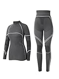 Yousify Thermounterwäsche für Damen, Ski-Unterwäsche, atmungsaktiv, warm, lange Unterhose für kaltes Wetter, GRAU, XX-Large