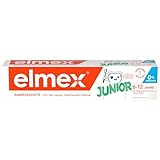 elmex Zahnpasta Junior 6-12 Jahre 75ml – medizinische Zahnreinigung mit 1400 ppm Fluoridgehalt für hochwirksamen Kariesschutz – stärkt die neuen, bleibenden Zähne