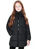 maoo garden Mädchen Winter Langer Puffer Leichter Mantel Dick gepolstert Weiches Fleece Jacke mit Kapuze 817 Schwarz 7-8Y