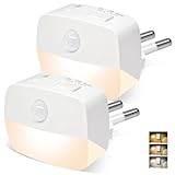 AmmToo Nachtlicht Steckdose mit Bewegungsmelder, 2 Stück Helligkeit Dimmbare Nachtlicht mit EIN/AUTO/AUS Modi, Steckdosenlicht für Kinderzimmer, Schlafzimmer, Treppe, Gang, Küche, Warmweiß