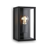 BRILONER - Wandlampe mit Glasscheibe, IP44, E27 max. 12 Watt, Aussenlampe, Wandleuchte aussen und innen, Strahler außen, Außenleuchte, Außenwandleuchte, Outdoor Lampe, 26x14x13,5 cm, Schwarz