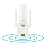 WLAN Verstärker, WLAN Repeater mit 6 Antennen, WiFi Repeater für 5.000 m² Abdeckung & 50 Geräte, LAN-Anschluss, Access Point Modus, W LAN Verstärker für Steckdose, für Zuhause und Büro, Cremeweiß