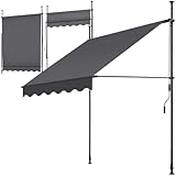 tectake® Klemmmarkise mit Handkurbel, Balkon Markise ohne Bohren, Markise höhenverstellbar, UV-beständig, wasserabweisend, Terrassenüberdachung, Sonnenschutz Terrasse & Balkon, 150 cm - schwarz/grau