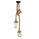 STARRYOL Industrielle Pendelleuchte, STARRYOL Doppelkopf-Hanfseil-Hängeleuchte für Esszimmer, Flur, Restaurant, Bar, Café – Länge 60 cm