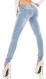 Trendstylez Damen Slim Fit Stretch Röhren Skinny Middle Waist Push Up Jeans in Light Blue J4414 Größe 38