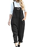 YESNO Damen Latzhose Sommer Oversize Trägerhose Beiläufig Loose Bib Pants Overall Baggy Jumpsuit Strampler Sommerhose mit Träger (XL PV9DE Schwarz)