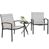 Shintenchi 3-teiliges Terrassen-Bistro-Set, Outdoor-Textilene-Stoff, Gesprächs-Bistro-Set, Textilene-Stoff, Veranda, Stühle, kleine Terrassenmöbel-Set mit Tisch für Rasen, Garten, Balkon (grau)