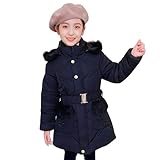 Tilozs Kinder Winterjacke Mädchen Wintermantel mit Warme Samtfutter und Abnehmbar Fellkapuze Winter Parka Steppjacke Outdoorjacke, Marineblau, 122, (Herstellergröße：130)