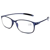 DOOViC Blaulichtfilter Computer Lesebrille Blau/Eckig Flexible Bügel Brille mit Stärke für Damen/Herren 1,0