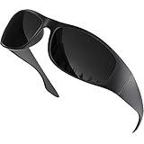 grinderPUNCH Schwarze Sonnenbrille mit super dunklen Gläsern | Reiter im Biker-Stil | Wickelrahmen (Schwarz)