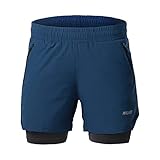 BOTCAM 2-in-1-Aktiv-Laufhose für Herren Radhose mit 2 Reißverschlusstaschen Bekleidung Badminton (Z2-Dark Blue, S)