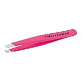 TWEEZERMAN Mini Pinzette (Handgeschliffene Schräge Spitzen, Augenbrauen zupfen, Profi-Qualität, Rostfreier Edelstahl), Neon Pink