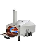 CYBER Serie Pizzaofen für draußen, 360° Automatisch Drehbarer Holzofen mit 12“ Pizzastein, Tragbarer Edelstahl-Grill für Gartenpartys, Camping und Picknicks