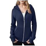 NSICBMNO Fleecejacke für Damen, übergroßes Sweatshirt mit Reißverschluss, Sweatshirts, Wintermäntel, flauschiges Sweatshirt mit Taschen, Fleece-gefütterte Jacke, Freizeitjacken, Kapuzen-Tops