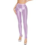 Eauptffy Damen Öl Glanz Strumpfhose Offener Schritt Pantyhose Sport Yoga Hose Stretch Leggings Workout Training Tights Nylon Stockings