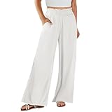 Y2K Damenhose aus Leinen, lockere Passform, weites Bein, hohe Taille, fließende Hose, Herbst Trendy 2025, Weiss/opulenter Garten, XX-Large