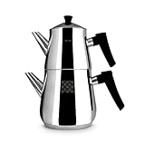 Serenk Definition Türkische Teekanne Set | Teekocher aus Edelstahl | ca. 1 L Kanne | 2 L Wasserkessel | Caydanlik mit Bakelit Griffe | alle Herdarten auch Induktion | Schwarz