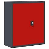 vidaXL Aktenschrank, Büroschrank mit 2 Einlegeböden, Abschließbar Metallschrank Schrank mit Türen, Aufbewahrungsschrank Büromöbel, Anthrazit Rot Stahl