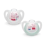 NUK Peppa Pig Star Silikon-Schnuller, kiefergerecht, 0-6 Monate, BPA-frei, 2 Stück, weiß & grün