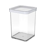 Rotho Loft quadratische Vorratsdose 1l mit Deckel und Dichtung, Kunststoff (SAN) BPA-frei, transparent/weiss, 1l (10.0 x 10.0 x 14.2 cm)