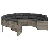 vidaXL Gartensofa mit Kissen Rund Grau Poly Rattan, Terrassensofa, Loungesofa, rundes Sofa, Outdoor Sofa, Loungemöbel, Sofa rund, Gartensofa rund