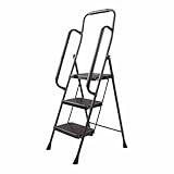 PROFI-PARTNER Sicherheitsleiter mit Handlauf – stabile 3-Stufen Haushaltsleiter mit Werkzeugtasche, extra breite Trittflächen, bis 150 kg belastbar, EN 14183 geprüft