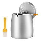 Y-home Groß Aschenbecher mit Deckel-Edelstahl Outdoor Aschenbecher Tischplatte,Windgeschützt Balkon Aschenbecher für Draussen,Großer Metall Aschenbecher mit Pinsel,Garten Wind Aschenbecher für Draußen