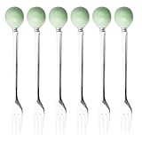 LOPUNER 6 Stück Teiliges Mini edelstahlbesteck mit Keramikgriff Grüne Kuchengabeln Ergonomisch Spülmaschinenfest Dessert Kaffeegeschirr Praktisches Tableware Zuhause