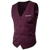 Slim Fit Westen für Herren – ärmellose Weste, Herren, einreihig, großes und hohes Revers, Knopfleiste, Business-Weste, modisches Tank-Top, Kleid, Weste für Hochzeit, Party, formelle Jacke, wein, 6XL