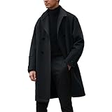 Générique Mantel aus Wolle für Herren, langer Mantel, Jacke, aus Wolle, Trenchcoat, warm, Kleidung, zwei Knöpfe, Jacke, Windjacke, Vintage, Trenchcoat, Halloween, Schwarz , L