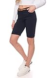 Kendindza Chino Shorts Damen Kurze Bermuda Knielang Hose Sommer Elegant (M, Blau)