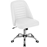 Yaheetech Bürostuhl ohne Armlehne Schreibtischstuhl Drehstuhl mit Rollen ergonomischer Schreibtischsessel höhenverstellbar Arbeitshocker Schminkstuhl Kunstleder Weiß