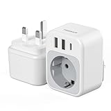 TESSAN Adapter England Deutschland Stecker, 4 in 1 Steckdosenadapter England mit 1 USB C und 2 USB A, 3250W UK Adapter, Reiseadapter UK, Reisestecker für UK Irland Malta Schottland, Reiseadapter Typ G