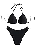 GORGLITTER Damen Push Up Bikini Sets Triangel Bademode Neckholder Swimsuit Zweiteiligwe Badeanzug Schwarz XS