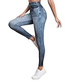 Gellmall Damen Jeansoptik Leggings High Waist Jeggings Elastic Jeans Frauen Lange Skinny Hosen Treggings Yogahose Fitnesshose S
