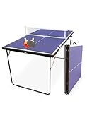 MUWO Indoor Faltbare Mini-Tischtennisplatte, Robustes Stahlgestell. Kompakt, mit Tragegriff. 137 × 76 cm, inkl. Netz, Zwei Schläger und Tischtennisball (Blau)