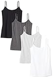 Amazon Essentials Damen Kamisol in schmaler Passform, 4er-Pack, Dunkelgrau Meliert/Hellgrau Meliert/Schwarz/Weiß, XL