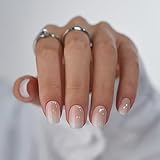 BTArtbox Press On Nails Kurz Square Babyboomer Nägel zum Aufkleben Rosa Gradient White Fake Nails Short Künstliche Fingernägel mit Nagelkleber, 30 Stück Quadratische künstliche False Nägel