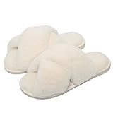 Fadezar Hausschuhe Damen Plüsch Pantoffeln Warme rutschfeste Flache Flip Flop Bequeme Filzhausschuhe für Damen,Weiß,37/38 EU (Herstellergröße 38/39)