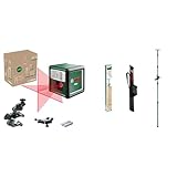 Bosch Home and Garden Bosch Kreuzlinienlaser Quigo mit Universalklemme MM 2 (einfaches und präzises Ausrichten) + Bosch Teleskopstange TP 320 (höhenverstellbar von 106-320 cm)