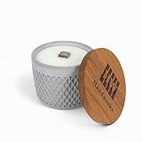Handworkz | Ugni - Wachsfresser aus Beton Ø14cm mit Dauerdocht | windbeständige Flamme | inkl. Löschdeckel aus Eiche mit Edelstahlplatte | Made in Germany (Grau | Deckel aus Eiche)