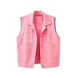 Damen-Denim-Weste, schmal, ärmellos, Knöpfe, Revers, einfarbig, Jeans-Weste, Pnnrk, 3XL