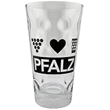 Pfalz Dubbeglas 0,5 L mit Herz & Weintrauben – Original Schorleglas mit PFALZ Aufdruck, spülmaschinenfest, Geschenkidee für Pfälzer & Weinliebhaber