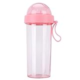 Jerliflyer Wasserflasche, 600 ml, tragbar, Zwei Geschmacksrichtungen, Trinkbecher mit Zwei Strohhalmen, PC, hitzebeständig, kältebeständig, Outdoor-Trinkflasche für Sport, Schule(rosa)