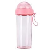 Wasserflasche – 600 Ml, Tragbar, mit Zwei Strohhalmen, Trinkbecher mit Doppeltem Verwendungszweck für Outdoor-Reisen, Sport (Rosa)