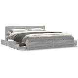 LAPOOH Bettgestell mit Kopfteil Grau Sonoma 200x200cm Holzwerkstoff, Bett, Bed Frame, Bettrahmen, Bett Gestell, Bett Rahmengestell, Schlafzimmer Bett - 3295539